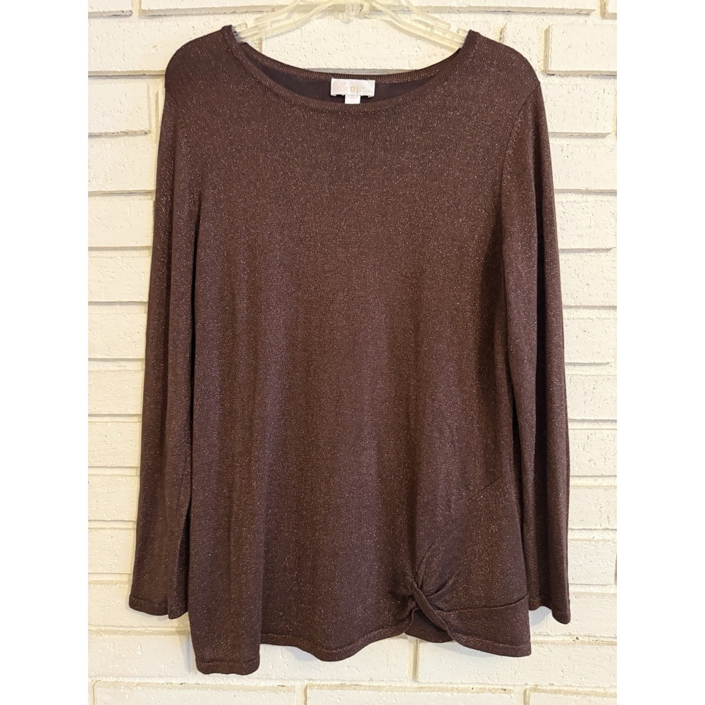 Belle by Kim‎ Gravel Lurex Side Twist Hem Sweater Brown Size Medium NWOT New